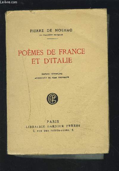 POEMES DE FRANCE ET D'ITALIE.