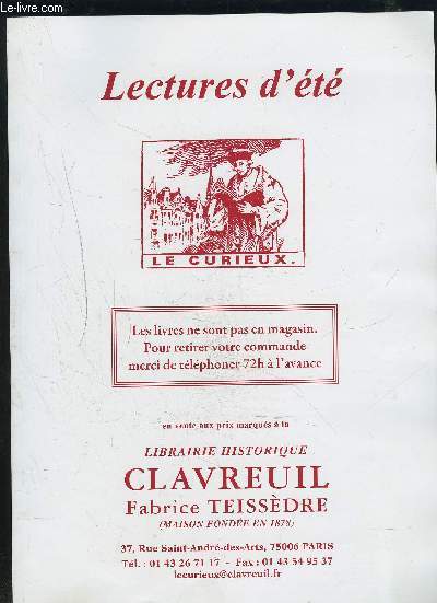 CATALOGUE DE VENTE AUX ENCHERES - LECTURES D'ETE - EN VENTE AUX PRIX MARQUES.