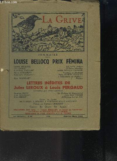 LA GRIVE N°109 - LOUISE BELLOCQ PRIX FEMINA / JANVIER LMARS 1961