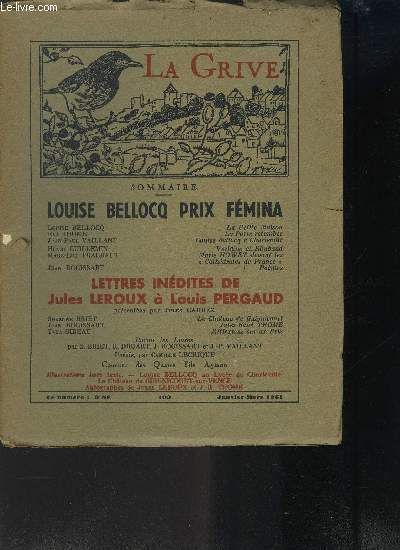 LA GRIVE N109 - LOUISE BELLOCQ PRIX FEMINA / JANVIER LMARS 1961