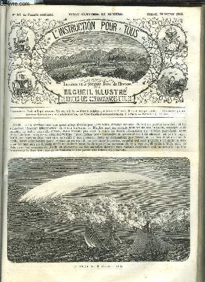 L'INSTRUCTION POUR TOUS- RECEUIL ILLUSTRE DE TOUTES LES ONNAISSANCES UTILES N34 / Bibliographies, 1 gravure. - Revue scientifique. - Histoire de la fontede fer. - la science usuelle, 6 gravures. - L'instruction sans matre.