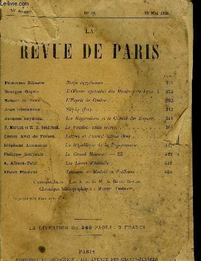 LA REVUE DE PARIS N 10 MAI 1929