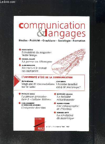 COMMUNICATION ET LANGAGES- MEDIAS-PUBLICITE-GRAPHISME-SOCIOLOGIE-FORMATION- N121-3me trimestre 1999