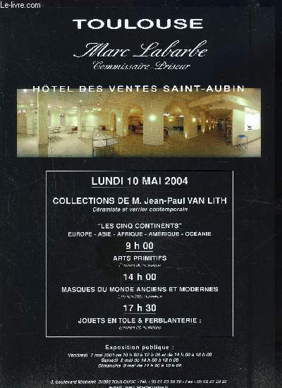 UNE PLAQUETTE: extrait de CATALOGUE DE VENTE AUX ENCHERES- 10 MAI 2004- ARTS PRIMITIFS- MASQUES DU MONDE ANCIENS ET MODERNES- JOUETS FERBLANTERIE