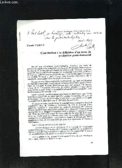 CONTRIBUTION A LA DEFINITION D UN MODE DE PRODUCTION PROTO-INDUSTRIEL- ENVOI DE L AUTEUR