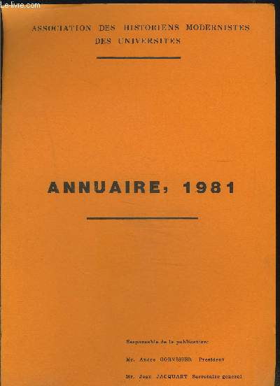 ANNUAIRE 1981- ASSOCIATION DES HISTORIENS MODERNISTES DES UNIVERSITES