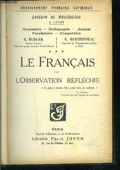 LE FRANCAIS PAR L OBSERVATION REFLECHIE- LECTURE ET RECITATION- 2me anne