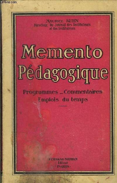 MEMENTO PEDAGOGIQUE- PROGRAMMES COMMENTAIRES EMPLOIS DU TEMPS