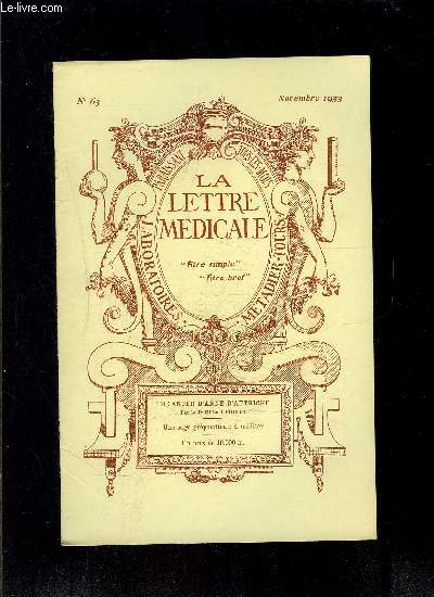 LE LETTRE MEDICALE- N 63 - nov 1933- Le cancer d'Anne d'Autriche- Unsage proposition... mditer- Un prix de 10.000 fr