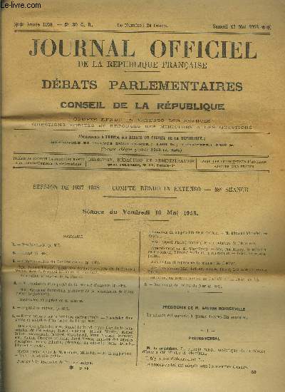 JOURNAL OFFICIEL DE LA REPUBLIQUE- N30 C.R.- SAM 17 MAI 1958