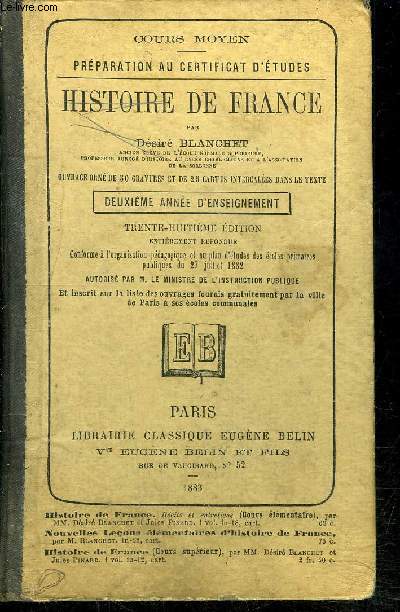 PREPARATION AU CERTIFICAT D ETUDES- HISTOIRE DE FRANCE- 2me anne d'enseignement