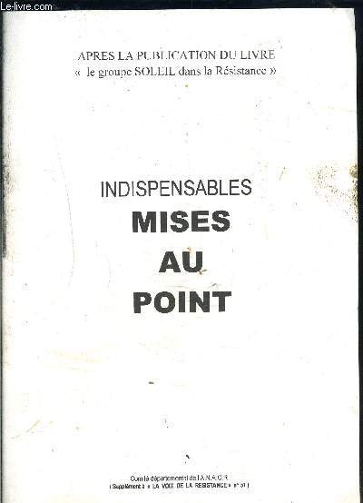 INDISPENSABLES MISES AU POINT- APRES LA PUBLICATION DU LIVRE 