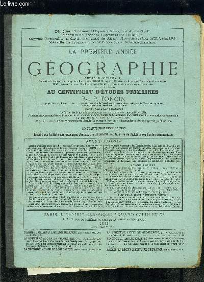 LA PREMIER ANNEE DE GEOGRAPHIE - CERTIFICAT D ETUDES PRIMAIRES