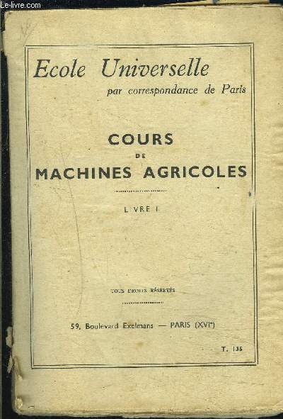 COURS DE MACHINES AGRICOLES- LIVRE I