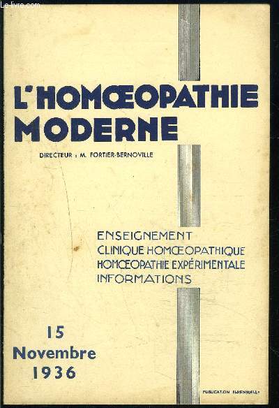 L HOMEOPATHIE N18- NOV 1936- MALADIES AIGUES DE L APPAREIL RESPIRATOIRE- avec 5 schmas indits