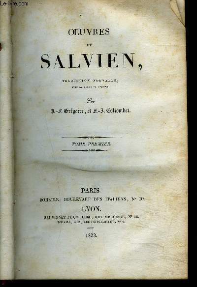 OEUVRES DE SALVIEN- 2 TOMES EN 2 VOLUMES- En latin et franais