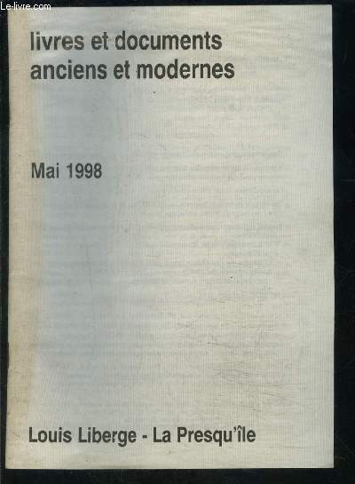 CATALOGUE: LIVRES ET DOCUMENTS ANCIENS ET MODERNES- MAI 1998- LA PRESQU ILE
