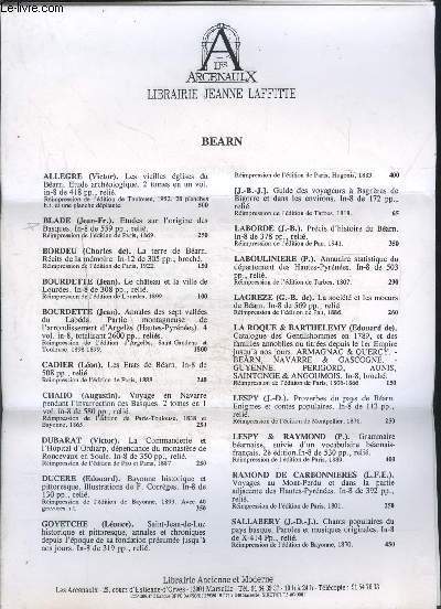 FEUILLETS VOLANTS: LES ARCENAULX LIBRAIRIE JEANNE LAFITTE- LIB. ANCIENNE ET MODERNE- LISTE D OUVRAGES EN VENTE