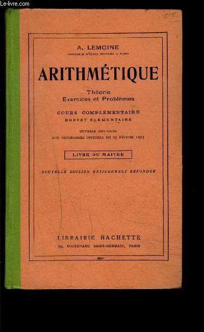 ARITHMETIQUE- THEORIE EXERCICES ET PROBLEMES- COURS COMPLEMENTAIRE BREVET ELEMENTAIRE- LIVRE DU MAITRE