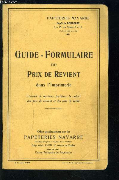 GUIDE FORMULAIRE DU PRIX DE REVIENT DANS L IMPRIMERIE