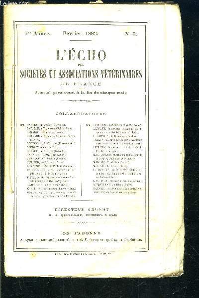L ECHO DES SOCIETES N 2- FEV 1883- 5me anne- ET ASSOCIATIONS VETERINAIRES DE FRANCE- Note sur la pripneumonie contagieuse des btes  cornes...