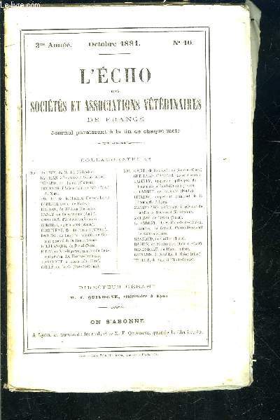 L ECHO DES SOCIETES N10- OCT 1881- 3me anne- ET ASSOCIATIONS VETERINAIRES DE FRANCE