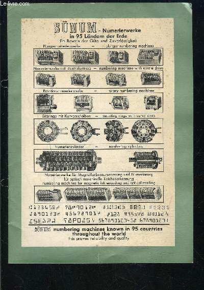 1 PLAQUETTE: SUNUM NUMERIERWERKE IN 95 LANDERN DER ERDE- 1 plaquette d'articles de papeterie avec rfrences, texte en allemand et en anglais