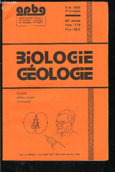 BIOLOGIE GEOLOGIE- FASC. 219 N4- 62 me anne- ASSOCIATIONS DES PROFESSEURS- formation et recyclage- origine des poudingues, grs et argiles rouges de Rodez...