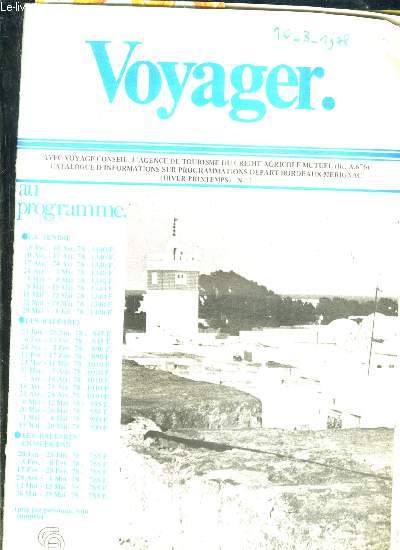 VOYAGER- CATALOGUE D INFORMATIONS SUR PROGRAMMATIONS DEPART BORDEAUX MERIGNAC