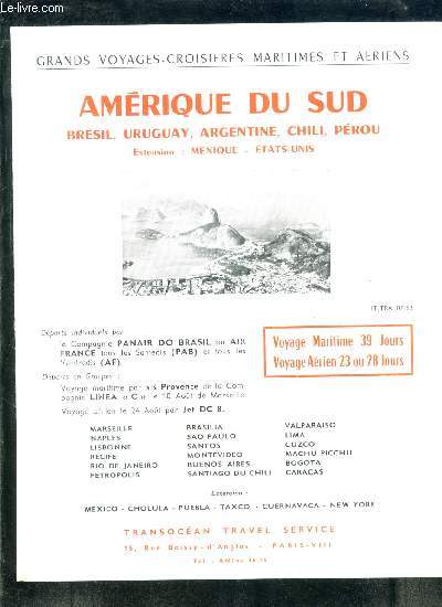 1 PLAQUETTE: PROGRAMME CROISIERES- AMERIQUE DU SUD- GRANDS VOYAGES CROISIERES MARITIMES AERIENS