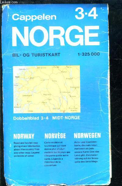 1 PLAN dpliant en couleurs: CAPPELEN NORGE- BIL- OG TURISTKART- NORVEGE- de dimension: 140 x 100 cm environ-  l'chelle: 1/325.000- en allemand, anglais et franais