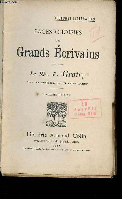 PAGES CHOISIES DES GRANDS ECRIVAINS