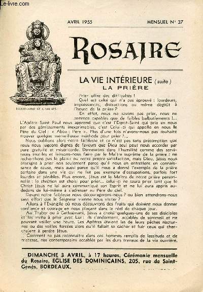 LIVRET ROSAIRE - AVRIL 1955 - MENSUEL N37 - LA VIE INTERIEURE (SUITE) - LA PRIERE