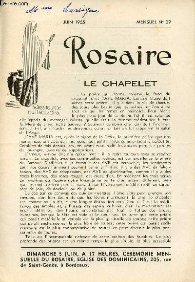 LIVRET ROSAIRE - JUIN 1955 - MENSUEL N39 - LE CHAPELET