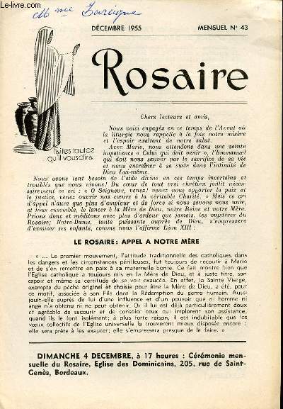 LIVRET ROSAIRE - DECEMBRE 1955 - MENSUEL N43 - LE ROSAIRE : APPEL A NOTRE MERE
