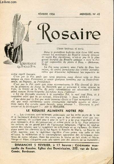 LIVRET ROSAIRE - FEVRIER 1956 - MENSUEL N45 - LE ROSAIRE ALIMENTE NOTRE FOI