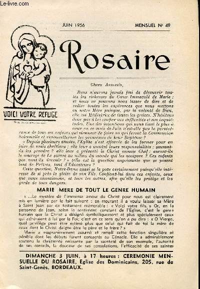 LIVRET ROSAIRE - JUIN 1956 - MENSUEL N49 - MARIE MERE DE TOUT LE GENRE HUMAIN