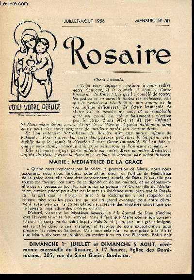 LIVRET ROSAIRE - JUILLET-AOUT 1956 - MENSUEL N50 - MARIE : MEDIATRICE DE LA GRACE