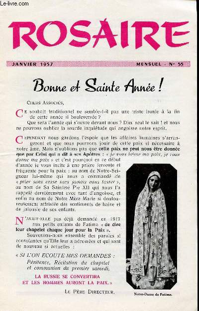 LIVRET ROSAIRE - JANVIER 1957 - MENSUEL N55 - BONNE ET SAINTE ANNEE !