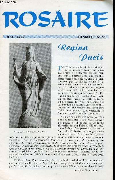 LIVRET ROSAIRE - MAI 1957 - MENSUEL N59 - REGINA PACIS
