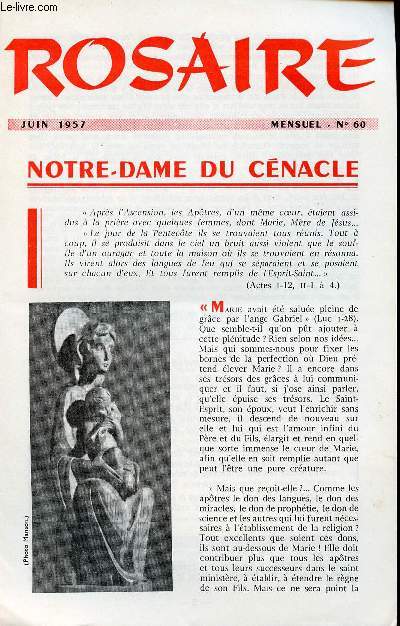 LIVRET ROSAIRE - JUIN 1957 - MENSUEL N60 - NOTRE-DAME DU CENACLE