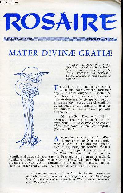 LIVRET ROSAIRE - DECEMBRE 1957 - MENSUEL N66 - MATER DIVINAE GRATIAE