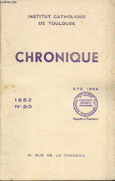 N2-3 - NOVEMBRE 1952 - CHRONIQUE - Revivre en pense - Le respect des valeurs - Une vritable vie en commun - Les aider  ne pas subir - Etc.