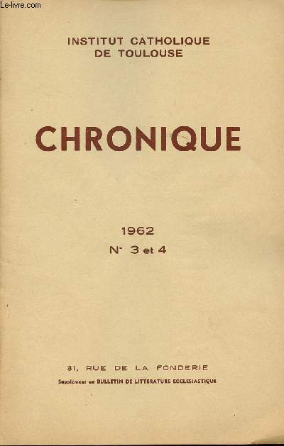 N3-4 - DECEMBRE 1962 - CHRONIQUE - Rsultats du Concours Gnral - Rsultats du Concours interscolaire - Sujets et rapports des Concours.