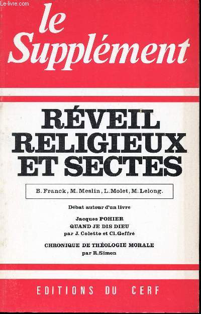 LE SUPPLEMENT - SEPTEMBRE 1978 - N126 - REVEIL RELIGIEUX ET SECTES - Dbat autour d'un livre - QUAND JE DIS DIEU - CHRONIQUE DE THEOLOGIE MORALE.