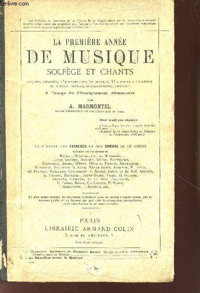 LA PREMIERE ANNEE DE MUSIQUE : SOLFEGE ET CHANTS