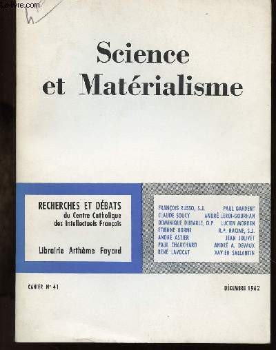 RECHERCHES ET DEBATS - CAHIER N41 - SCIENCE ET MATERIALISME.