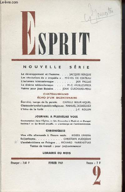 ESPRIT N 2- FEV 1969 - NOUVELLE SERIE