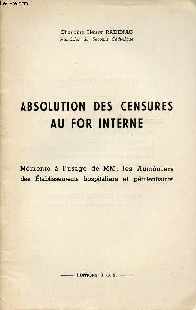 ABSOLUTION DES CENSURES AU FOR INTERNE