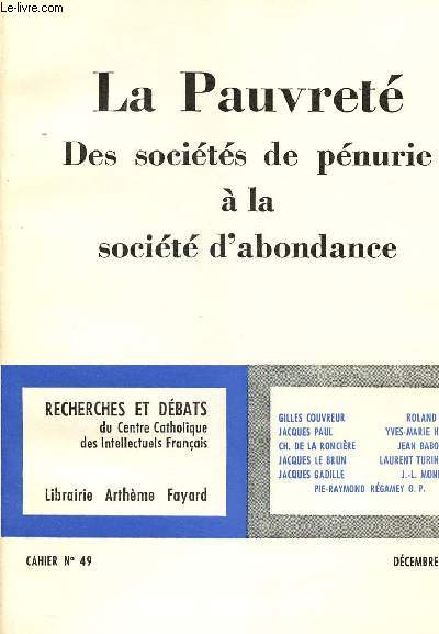 CAHIER N49 - DEC 1964 : LA PAUVRETE DES SOCIETES DE PENURIE A LA SOCIETE D'ABONDANCE